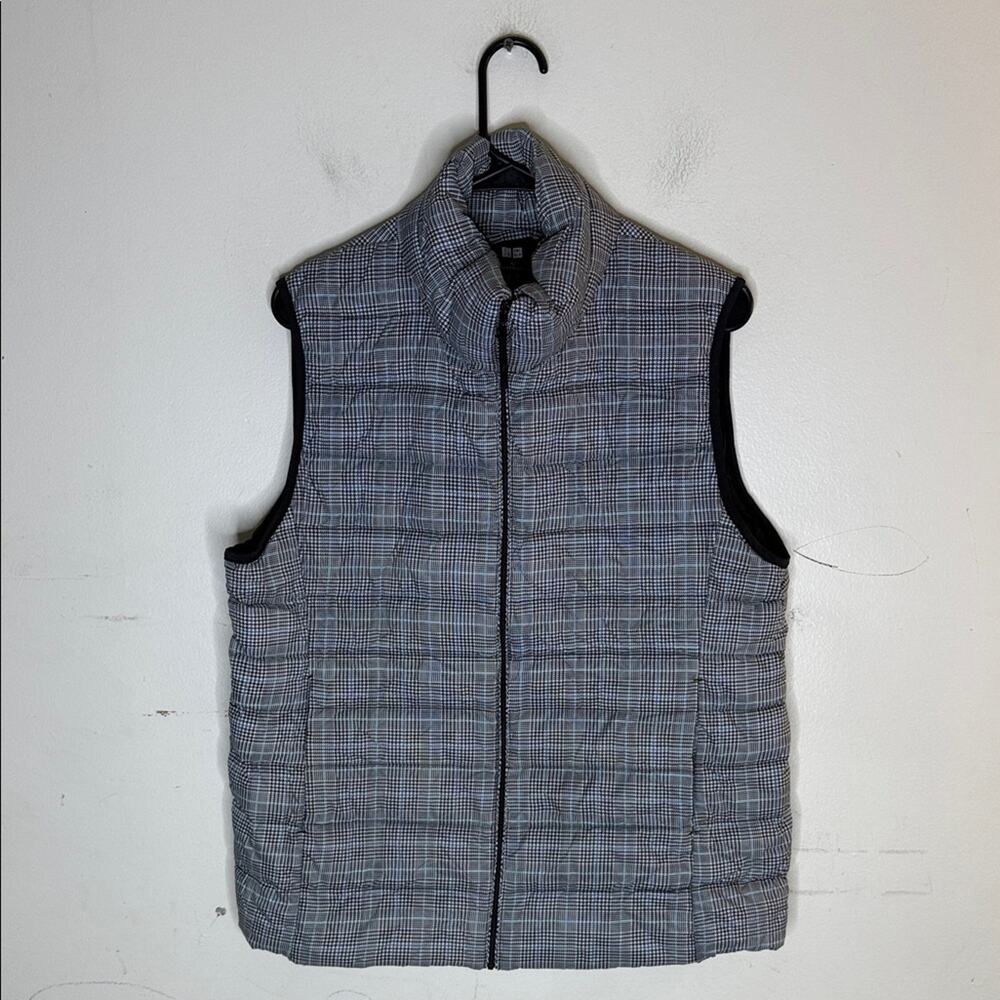 Uniqlo Black Plaid Down Filled Zip Front Vest Size XL